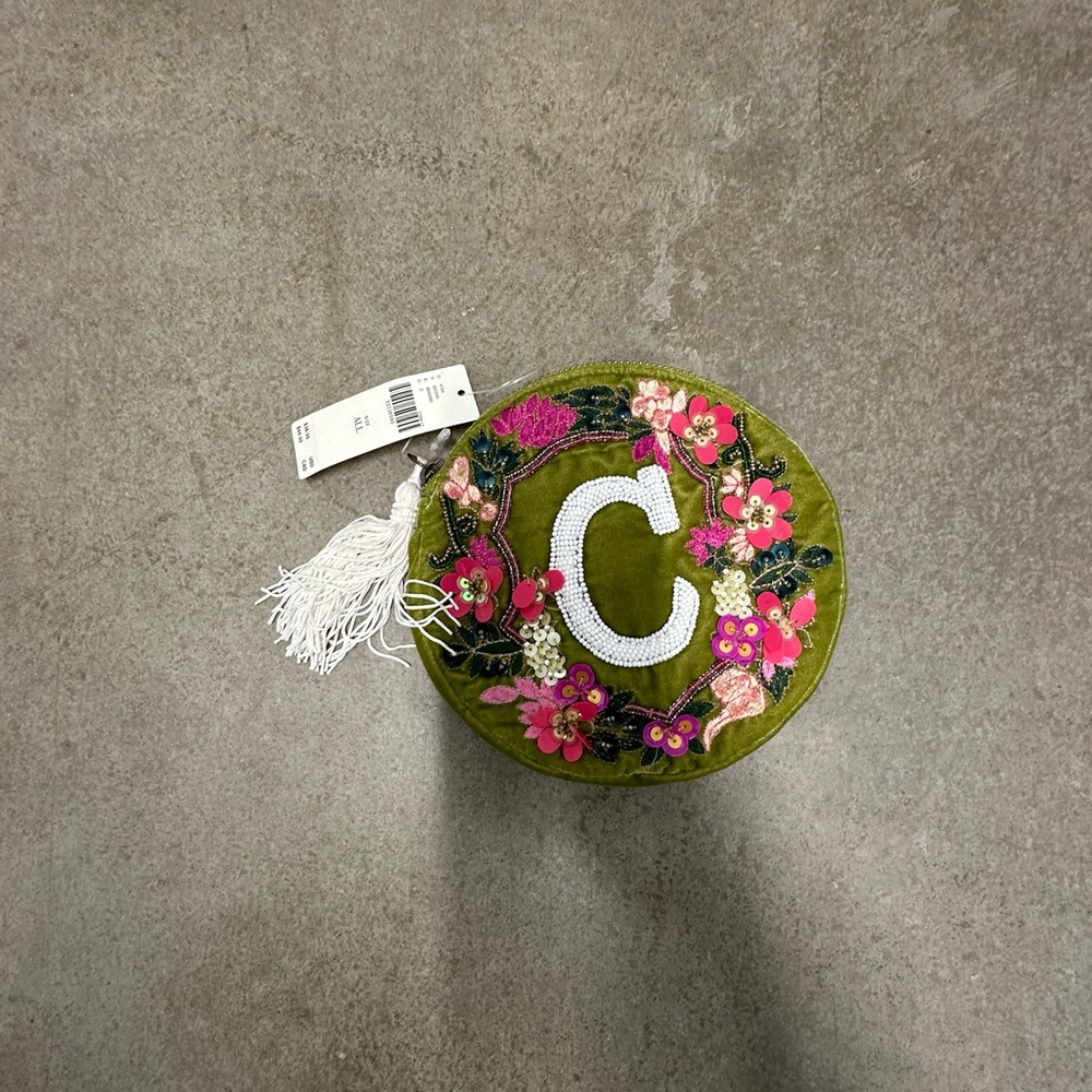 Anthropologie Green “C” Initial small bag nwt